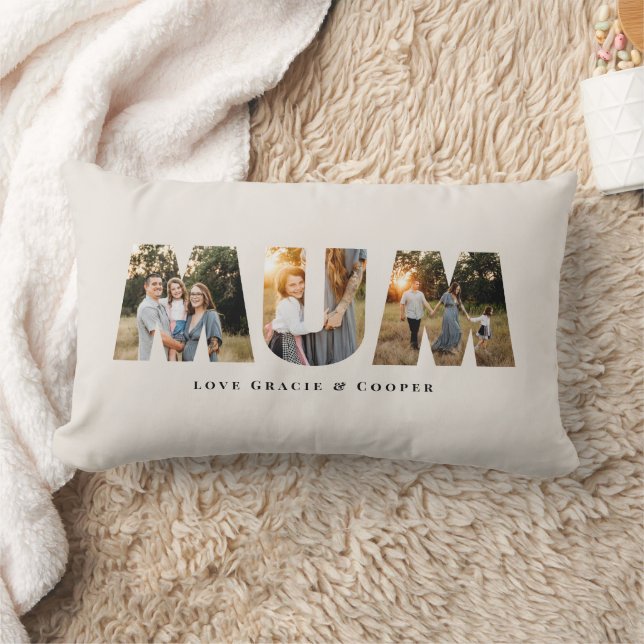Mum 3 photo modern elegant cream mothers day lumbar pillow (Blanket)