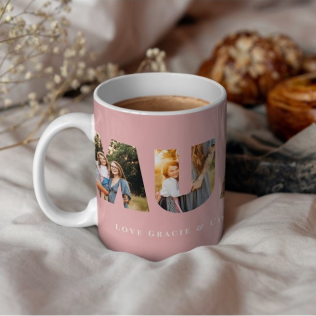 Mum 3 photo modern elegant pink mothers day coffee mug (Creator Uploaded)