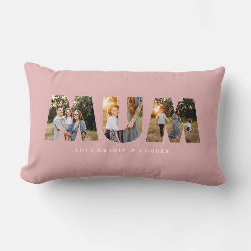 Mum 3 photo modern elegant pink mothers day lumbar pillow