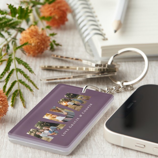 Mum 3 photo modern elegant purple mothers day keychain (Front Right)