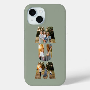 Mum 3 photo modern elegant sage green mothers day iPhone 15 case