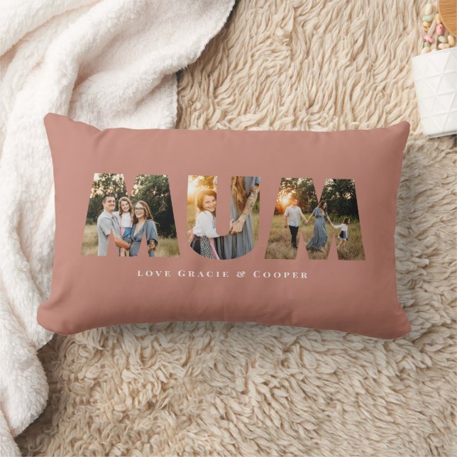 Mum 3 photo modern elegant terracotta mothers day lumbar pillow (Blanket)