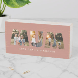 Mum 3 photo modern elegant terracotta mothers day wooden box sign