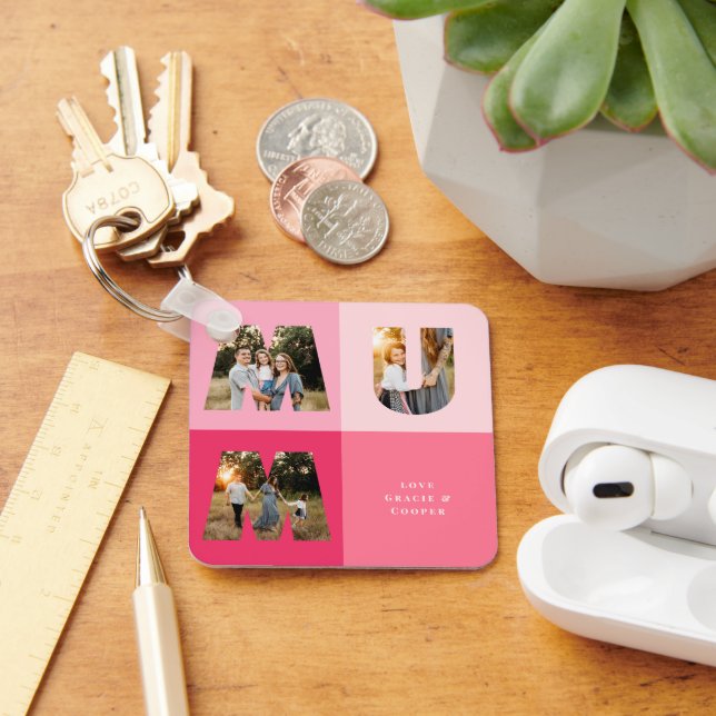Mum 3 photo modern girly pink mothers day keychain (Desk)