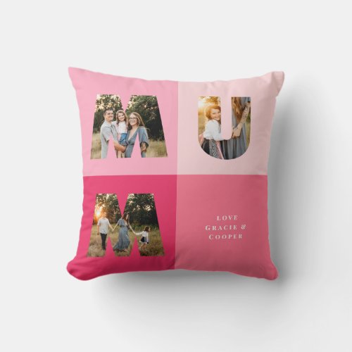 Mum 3 photo modern girly pink mothers day throw pillow