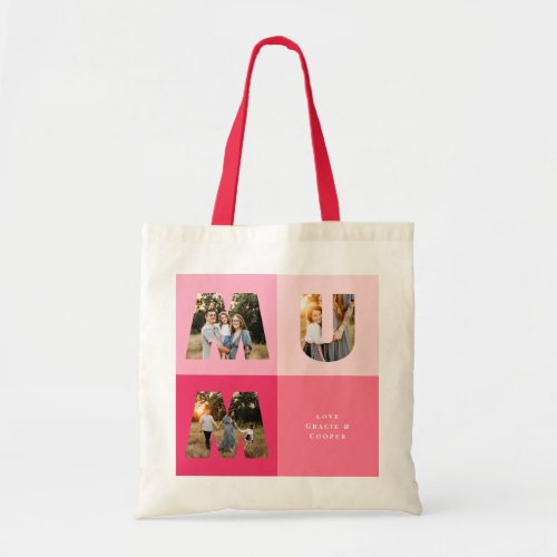 Mum 3 photo modern girly pink mothers day tote bag