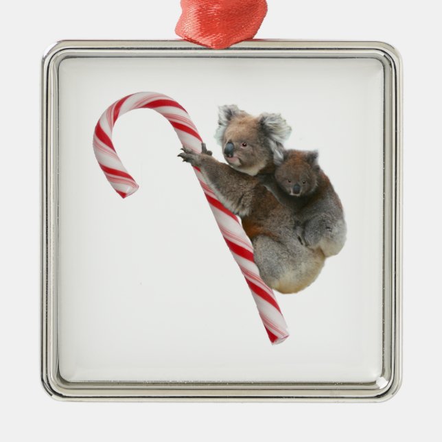 Mum and Joey Koala Candy Cane Christmas Metal Ornament (Front)