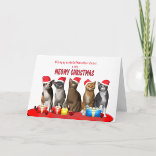 Mum and partner, Cats in Christmas hats Holiday Card