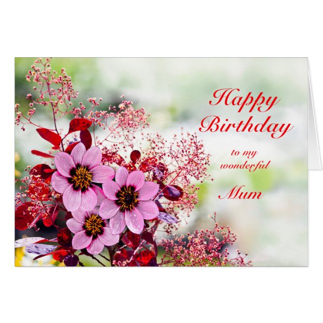 Mum Birthday Pink Flowers Cards (Front Horizontal)