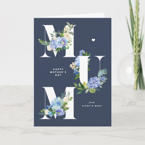 MUM Blue Hydrangeas Floral Happy Mothers Day Card