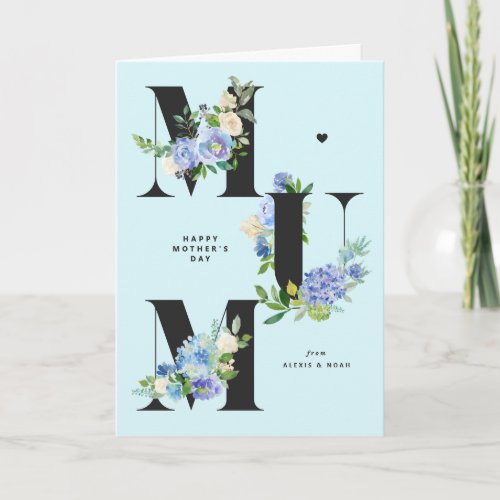 MUM Blue Hydrangeas Floral Happy Mothers Day Card