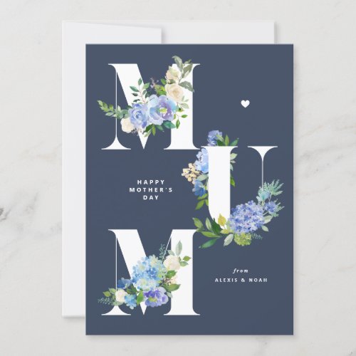 MUM Blue Hydrangeas Floral Happy Mothers Day Holiday Card