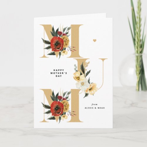 MUM Boho Flowers Gold Happy Mothers Day Card