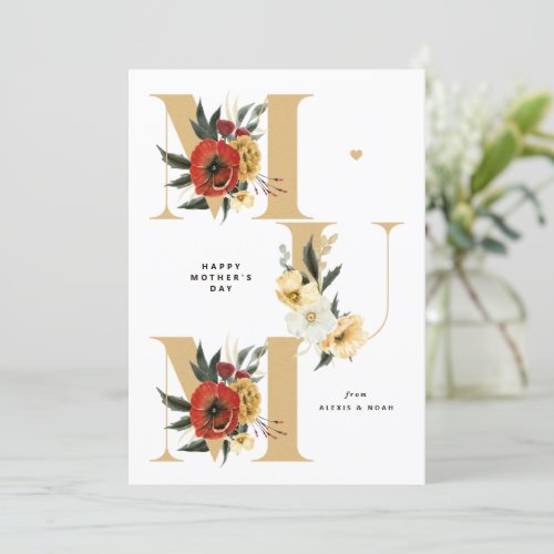 MUM Boho Flowers Gold Happy Mothers Day Holiday Card