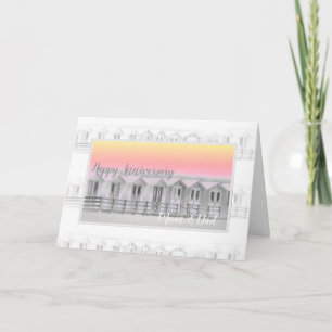 Mum & Dad wedding anniversary beach hut at sunset Card