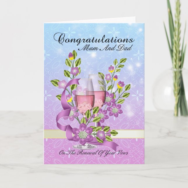 mum & dad wedding vow renewal card with pink champ (Front)
