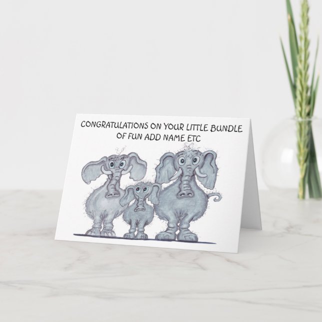 Mum & dad with new born baby elephant card (Front)