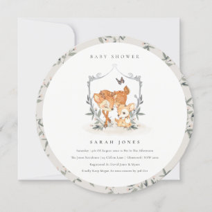 Mum Deer Fawn Floral Crest Baby Shower Invite