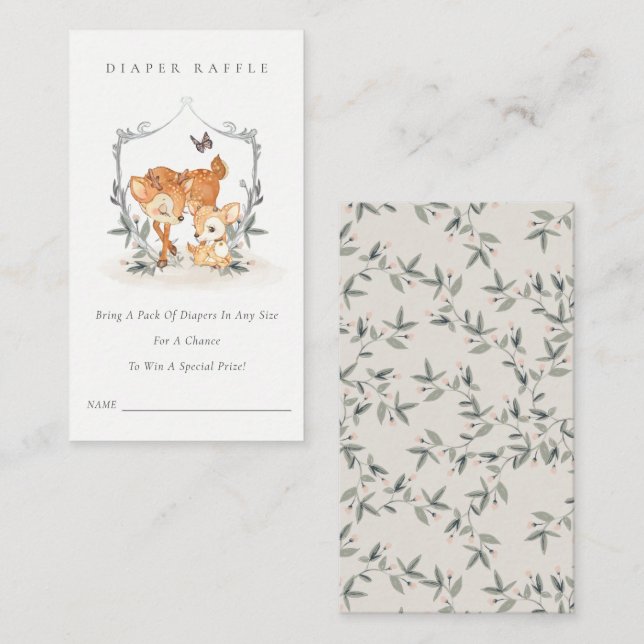 Mum Deer Fawn Floral Diaper Raffle Baby Shower Enclosure Card (Front/Back)