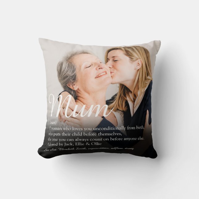 Mum Definition Quote Elegant Script Photo Throw Pillow (Front)