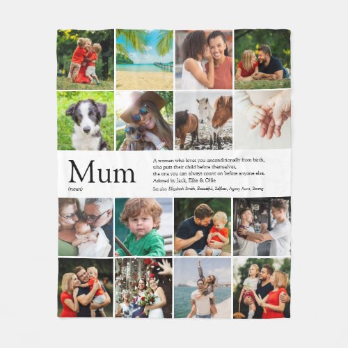 Mum Definition Quote Modern Family Photo Collage Fleece Blanket