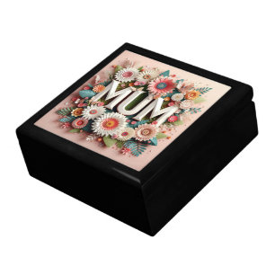 MUM Design Text with Flowers and Butterflies Gift Box
