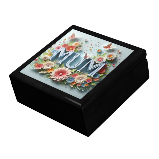 MUM Design Text with Flowers and Butterflies Gift Box (Side)