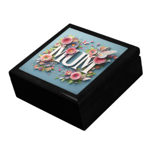 MUM Design Text with Flowers and Butterflies Gift Box