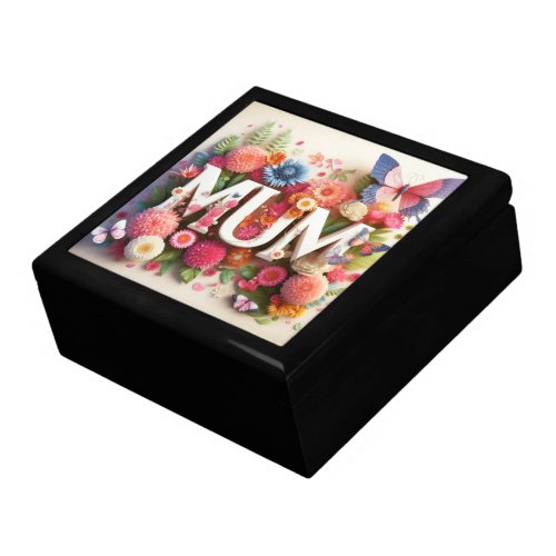 MUM Design Text with Flowers and Butterflies Gift Box