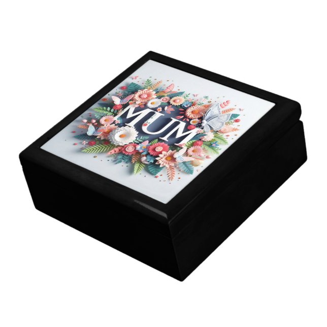 MUM Design Text with Flowers and Butterflies Gift Box (Side)