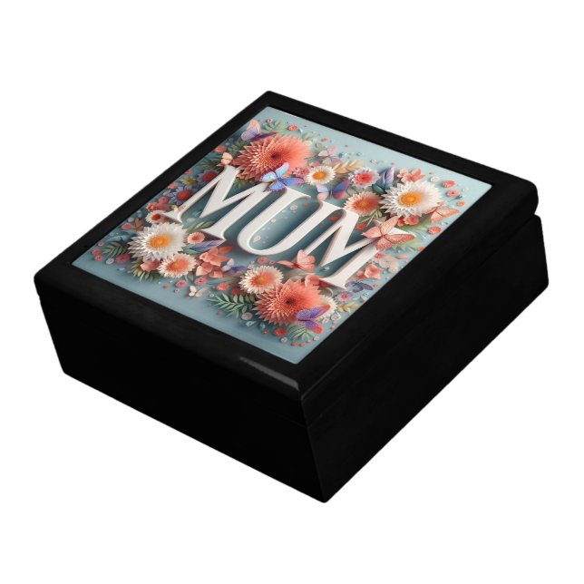 MUM Design Text with Flowers and Butterflies Gift Box (Side)