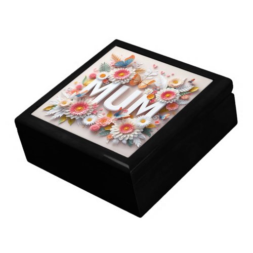 MUM Design Text with Flowers and Butterflies Gift Box