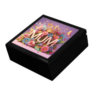 MUM Design Text with Flowers and Crown Gift Box