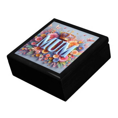 MUM Design Text with Flowers and Crown Gift Box