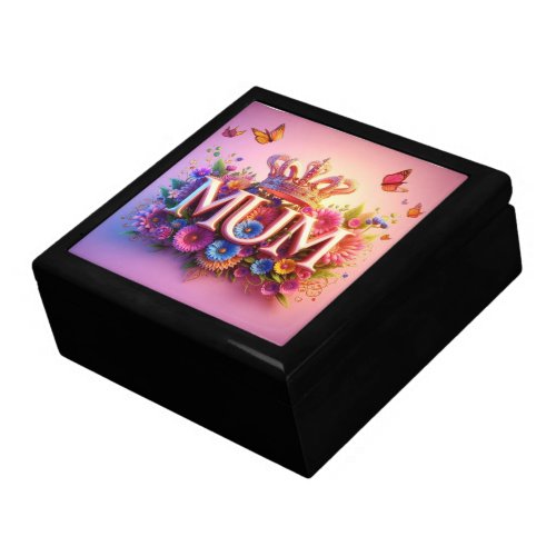 MUM Design Text with Flowers and Crown Gift Box