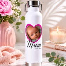 Mum Established Script Pink Heart Photo White