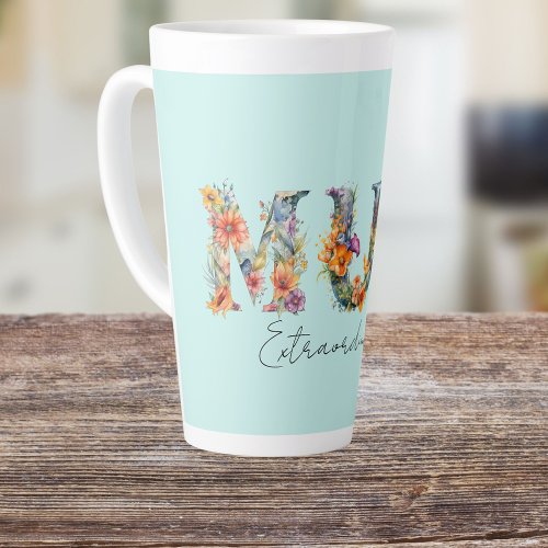 Mum Extraordinaire Floral Typography Latte Mug