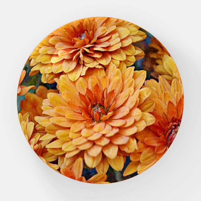 Mum Flowers Orange Floral Paperweight (Front)