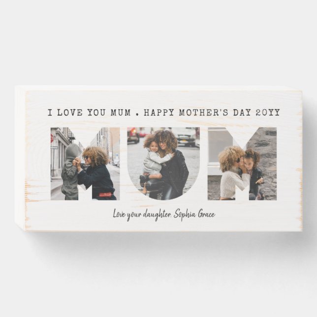 MUM Happy Mothers Day Photo Wooden Box Sign (Front Horizontal)