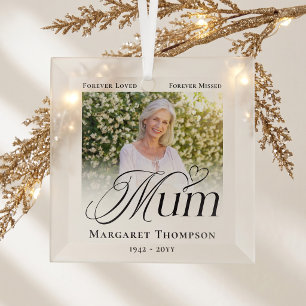 Mum In Loving Memory Memorial Photo Keepsake Glass Ornament