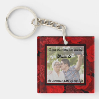 Mum Is The Sweetest Personalized Photo Floral Keychain