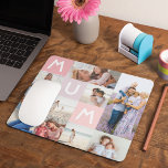 Mum Modern Photo Grid Collage Family Keepsake Pink Mouse Pad<br><div class="desc">Send a beautiful personalized mouse pad to your mum that she'll cherish forever. Special personalized photo collage mouse pad to display 9 of your own special family photos and memories. Our design features a modern 9 photo collage grid design with "Mum" letters displayed in the grid design.</div>