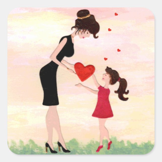 Mum/mom & Daughter visual I love you sticker (Front)