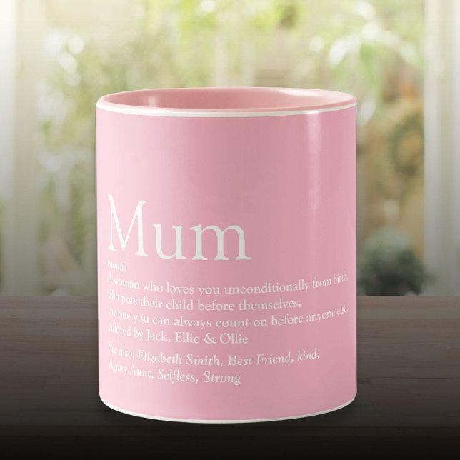 Mum Mom Definition Quote Fun Pink Two-Tone Coffee Mug (Mum Mom Definition Quote Fun Pink Two-Tone Coffee Mug)