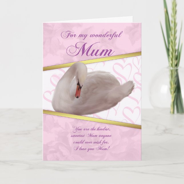 Mum Mother's Day Card With Swan - Pink (Front)