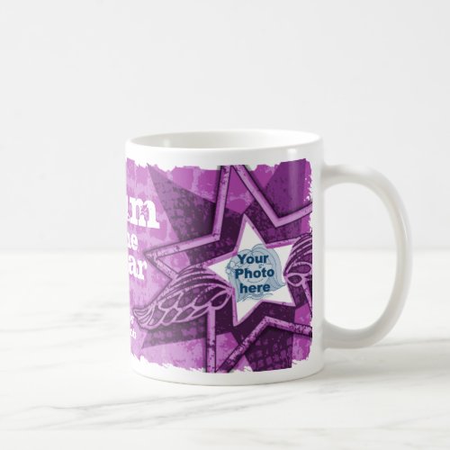 Mum of the year photo stars bright purple mug