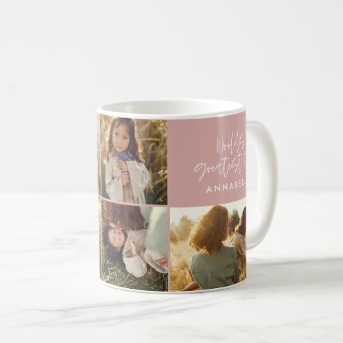 Mum Photo collage girly pink modern mothers day Coffee Mug