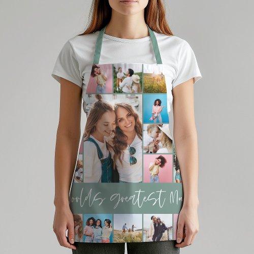 Mum photo collage modern typography simple green apron