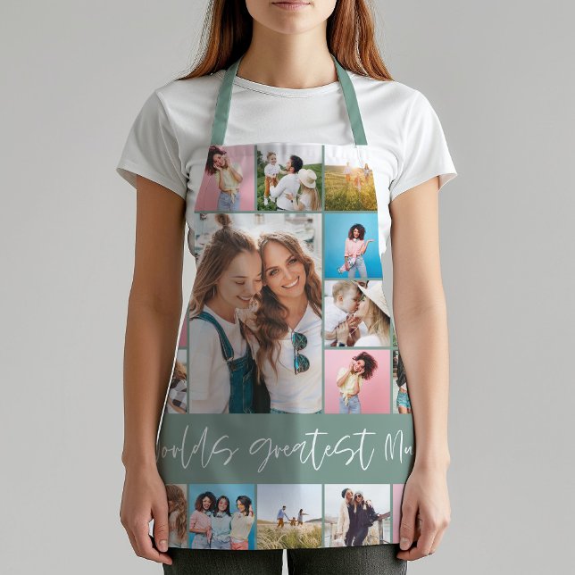 Mum photo collage modern typography simple green apron (Creator Uploaded)