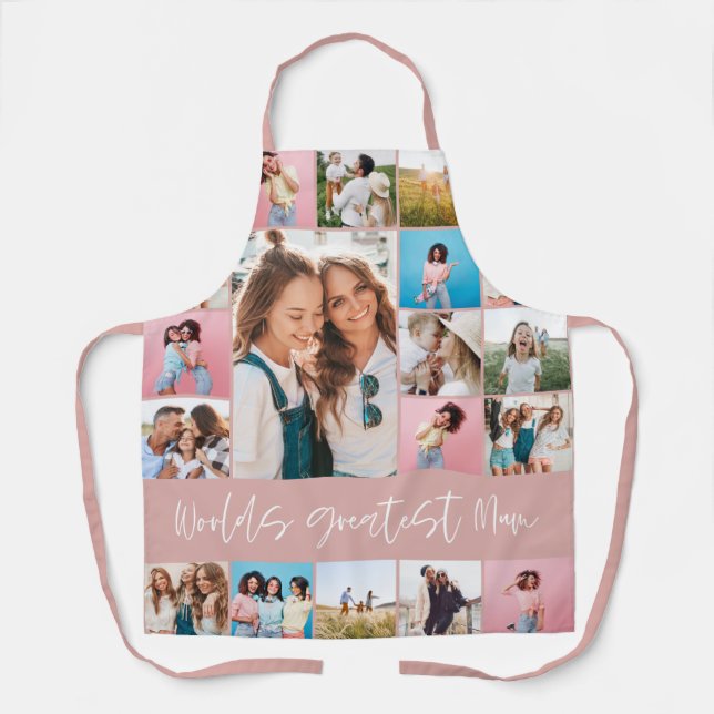 Mum photo collage modern typography simple pink apron (Front)